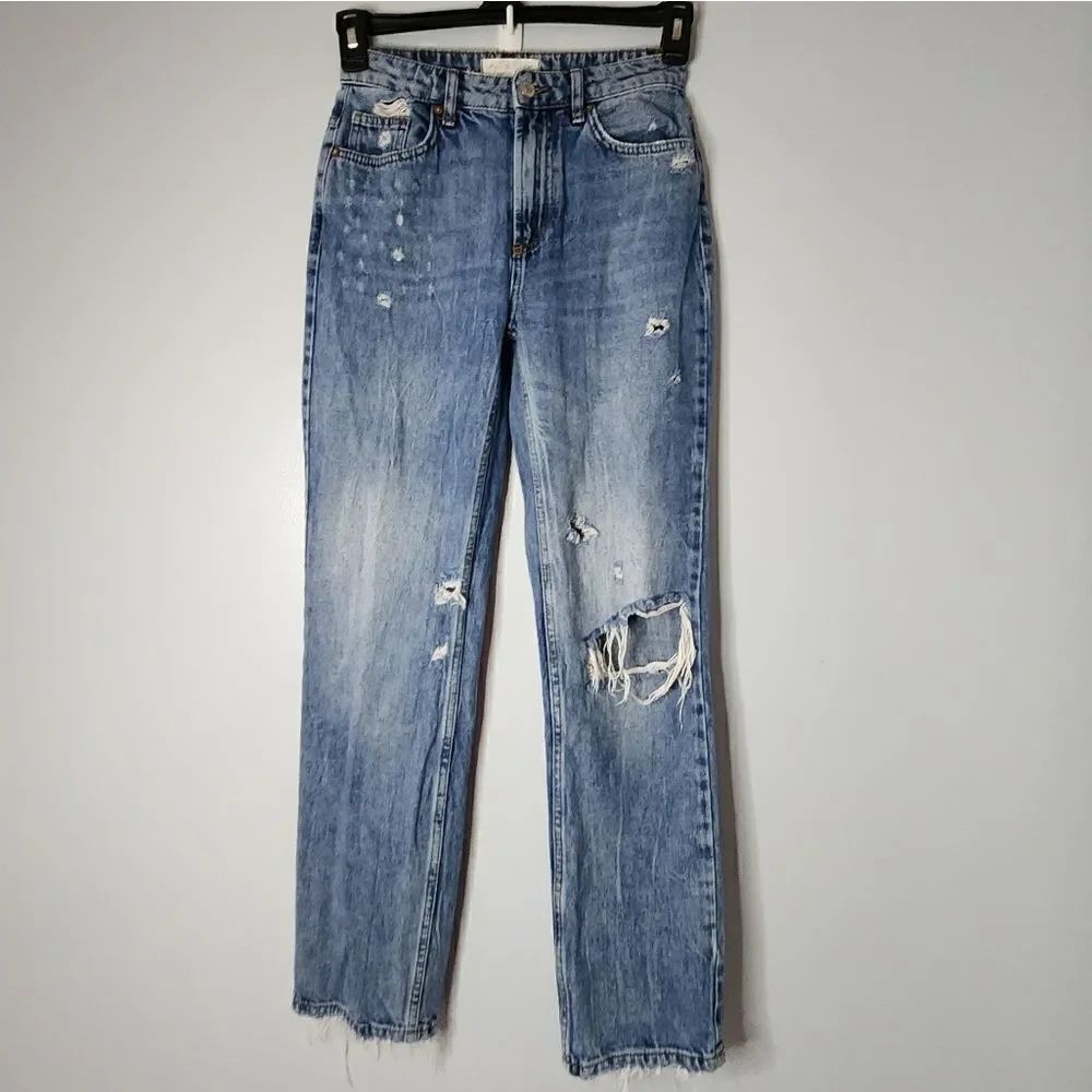 We the Free Jeans Women Size 25 Distressed Dakota Straight Leg Destroyed Blue